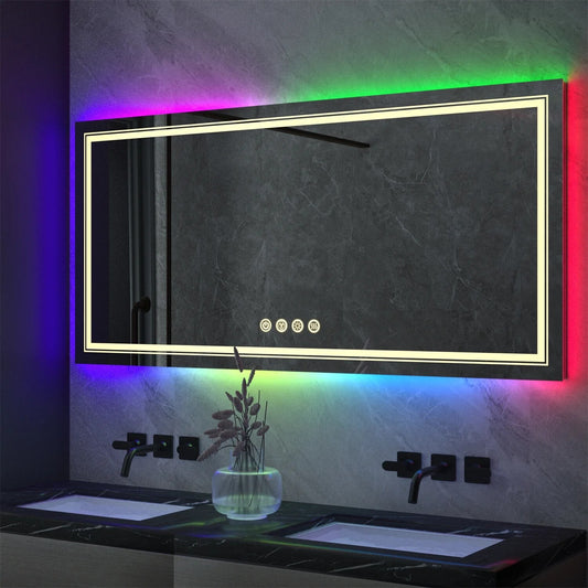 Modernes Badezimmer LED-Eitelkeitsspiegel mit RGB-Farbwechsel, dimmbarem Anti-Nebel-LED-Spiegel