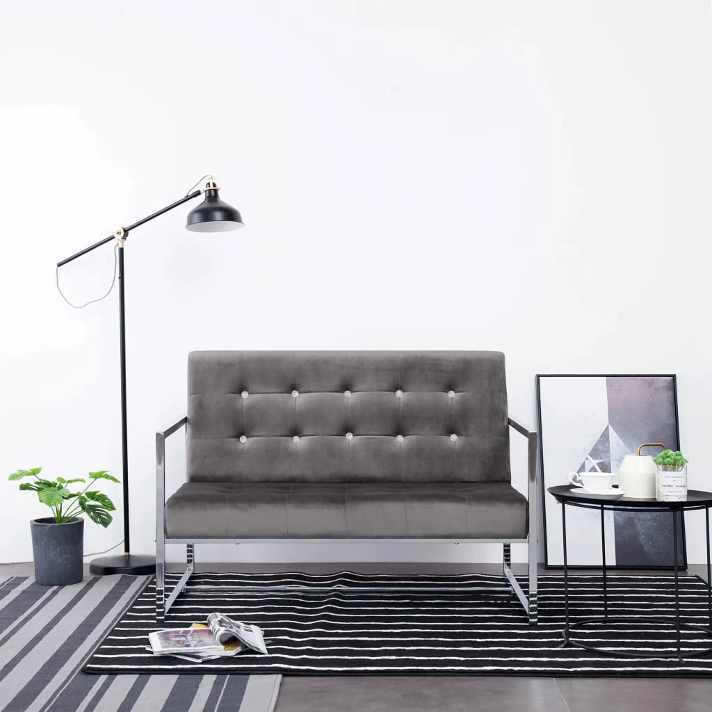 2-Sitzer-Sofa Dunkelgrau aus Samt mit Chrombeinen – Modern und Komfortabel