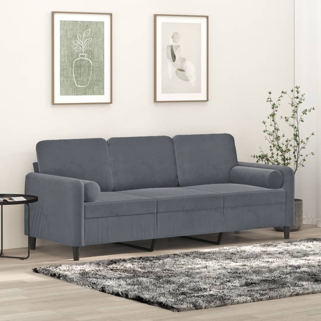 3-Sitzer-Sofa in Dunkelgrau Samt mit Zierkissen