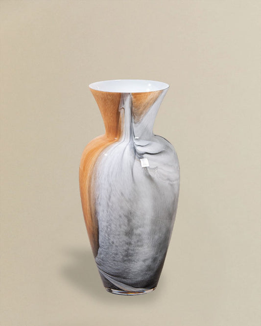 Bodenvase Draga aus Glas, glänzend, braun mit weißem Akzent, 50 cm