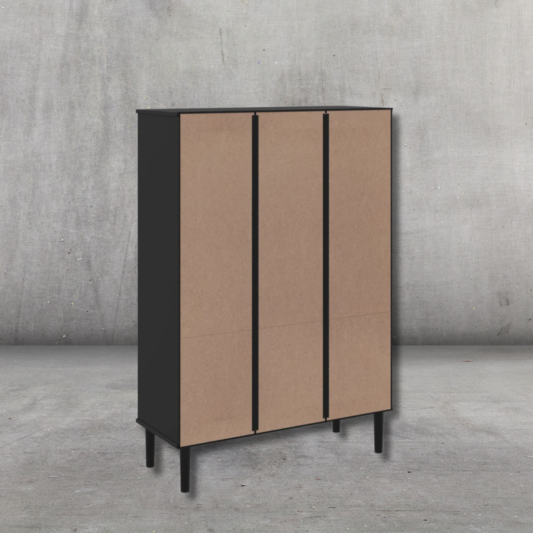 Bücherschrank Rattan-Look Schwarz 90x35x130 cm Kiefernholz