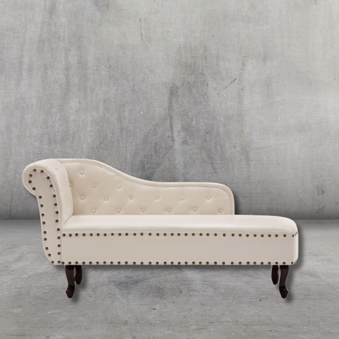 Chesterfield Chaiselongue Kunstleder cremeweiß