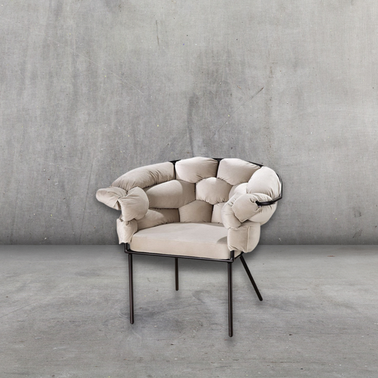 Stuhl/Sessel aus Metall und Textil - Beige Farbe