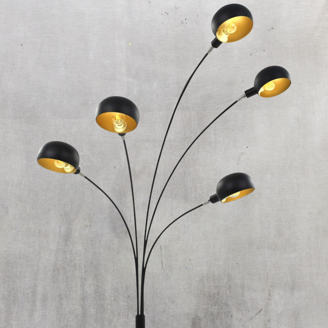 Elegante Stehlampe 200 cm, 5 x E14, Schwarz und Gold - Höhenverstellbares Design