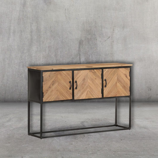 Sideboard aus massivem Akazienholz mit Eisengestell