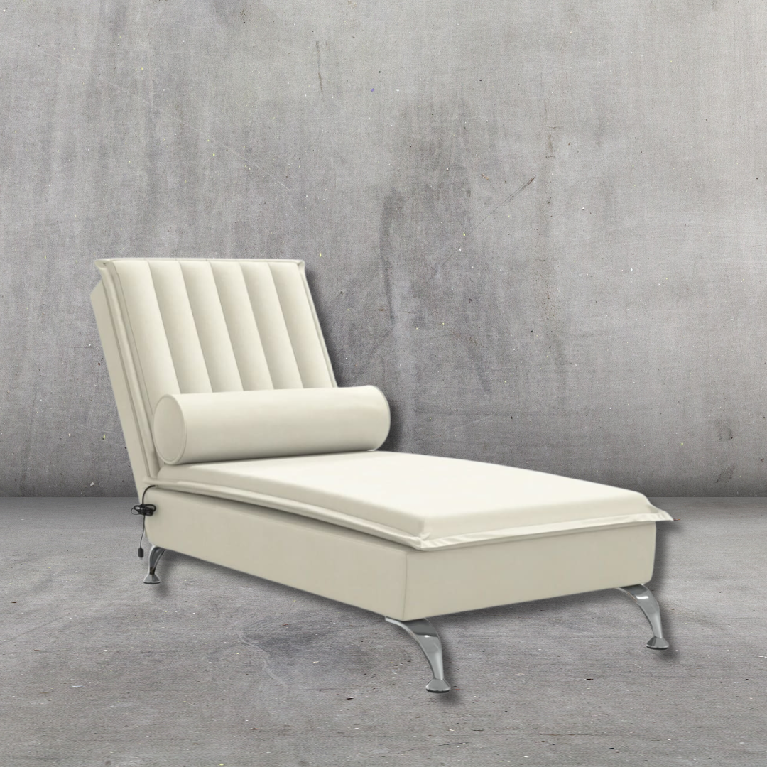 "Massage-Chaiselongue mit Nackenrolle in Creme Samt"