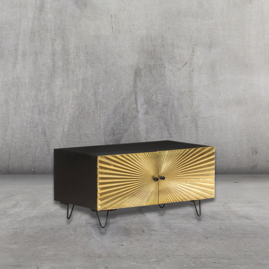 Couchtisch aus Massivholz Mango - Gold, 90x50x45 cm