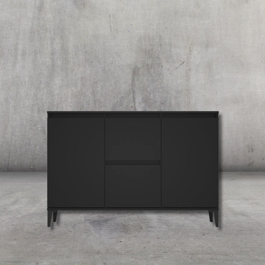 Detailansicht der stabilen Metallbeine des Sideboards Schwarz 104x35x70 cm