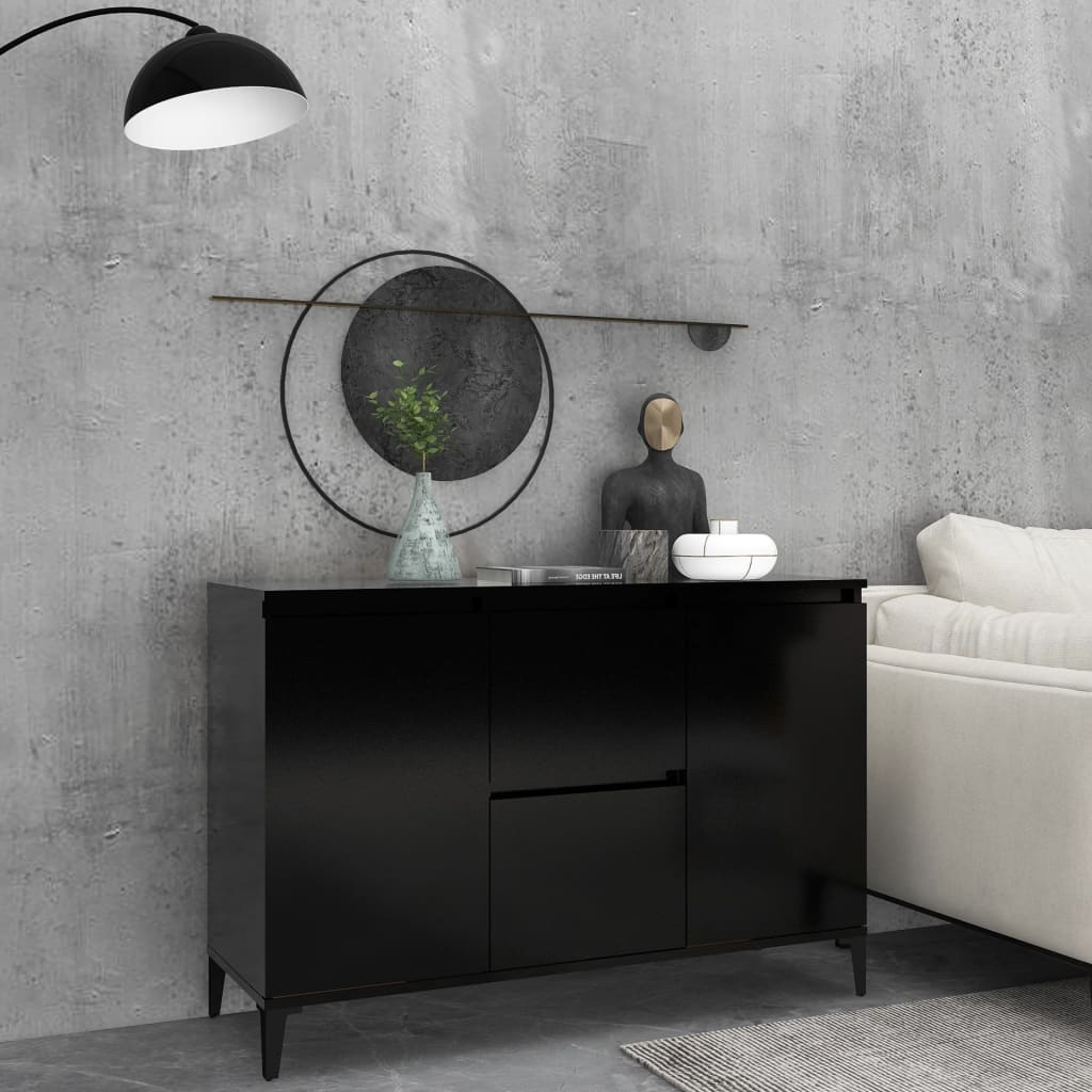 Nahaufnahme der Schubladen des Sideboards Schwarz 104x35x70 cm