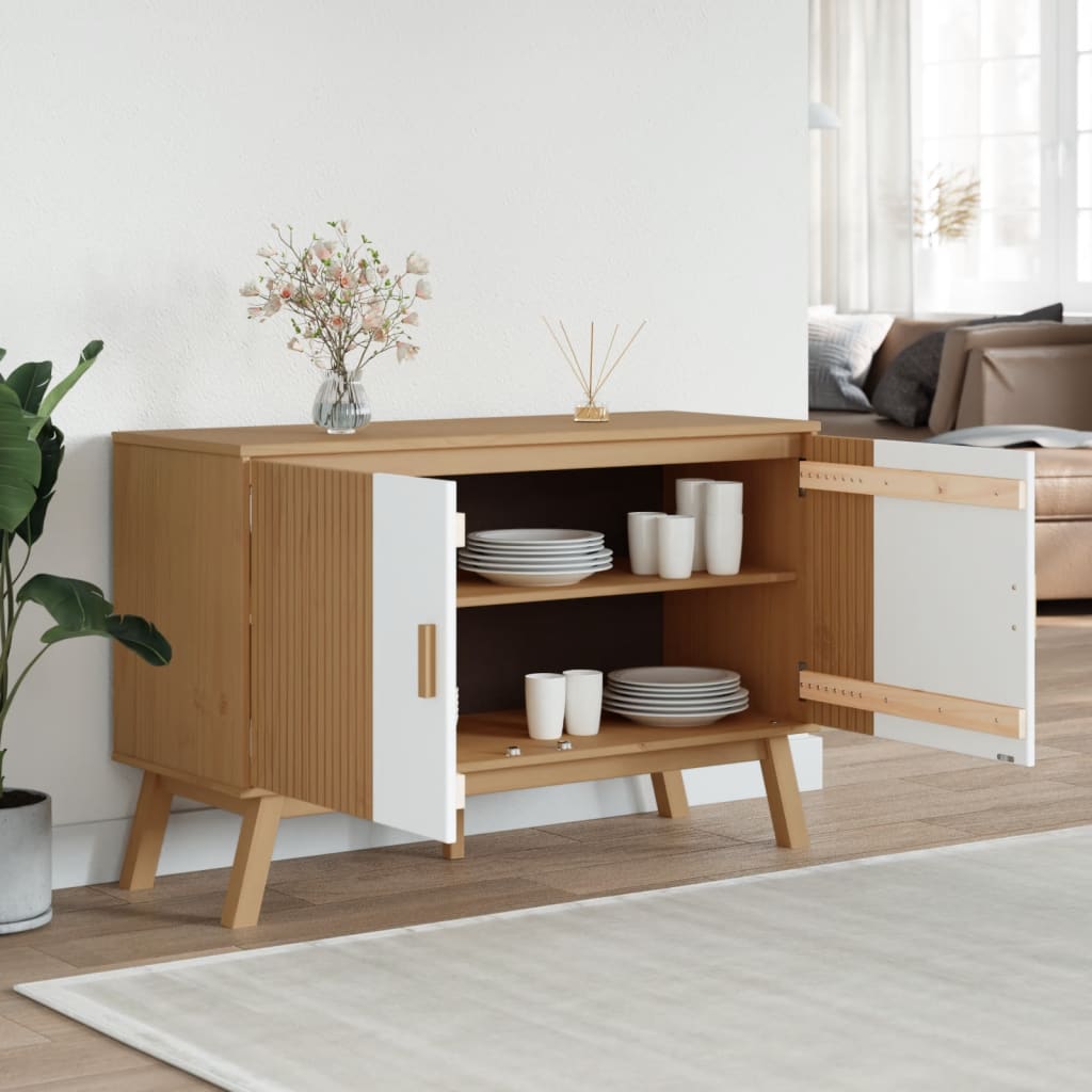 Sideboard Weiß und Braun 114x43x73,5 cm Massivholz Kiefer