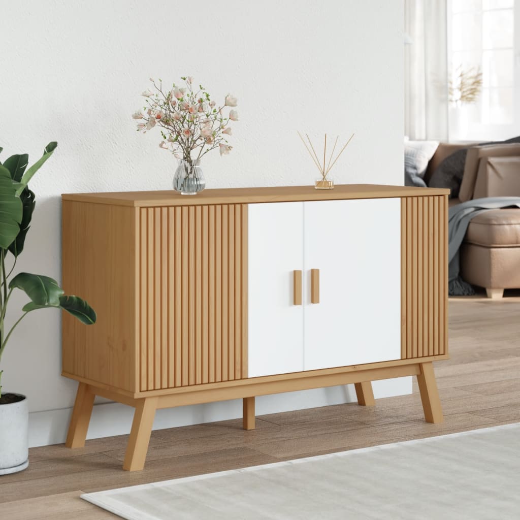 Sideboard Weiß und Braun 114x43x73,5 cm Massivholz Kiefer