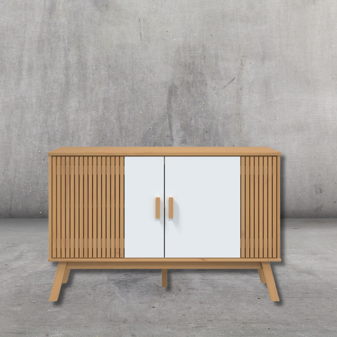 Sideboard Weiß und Braun 114x43x73,5 cm Massivholz Kiefer