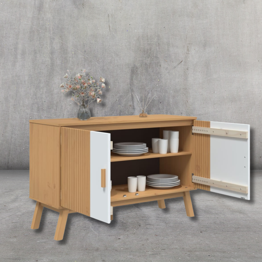 Sideboard Weiß und Braun 114x43x73,5 cm Massivholz Kiefer